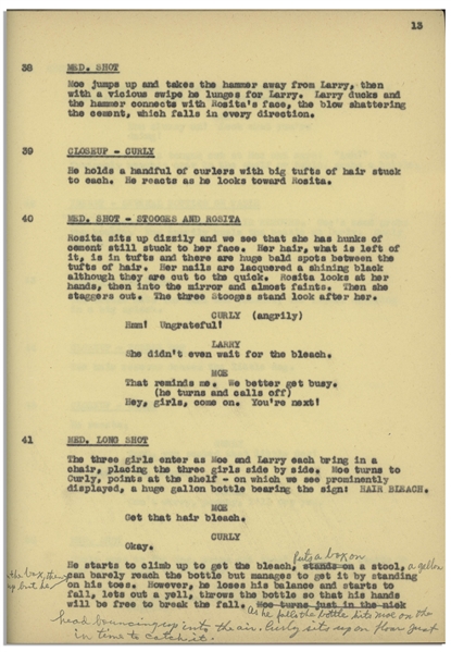 Moe Howard's 23pp. Script From May 1940 for The Three Stooges Film ''Cookoo Cavaliers'', Working Title ''Beauty a la Mud'' -- Annotations in Moe's Hand Throughout -- Stapled Without Covers, Very Good